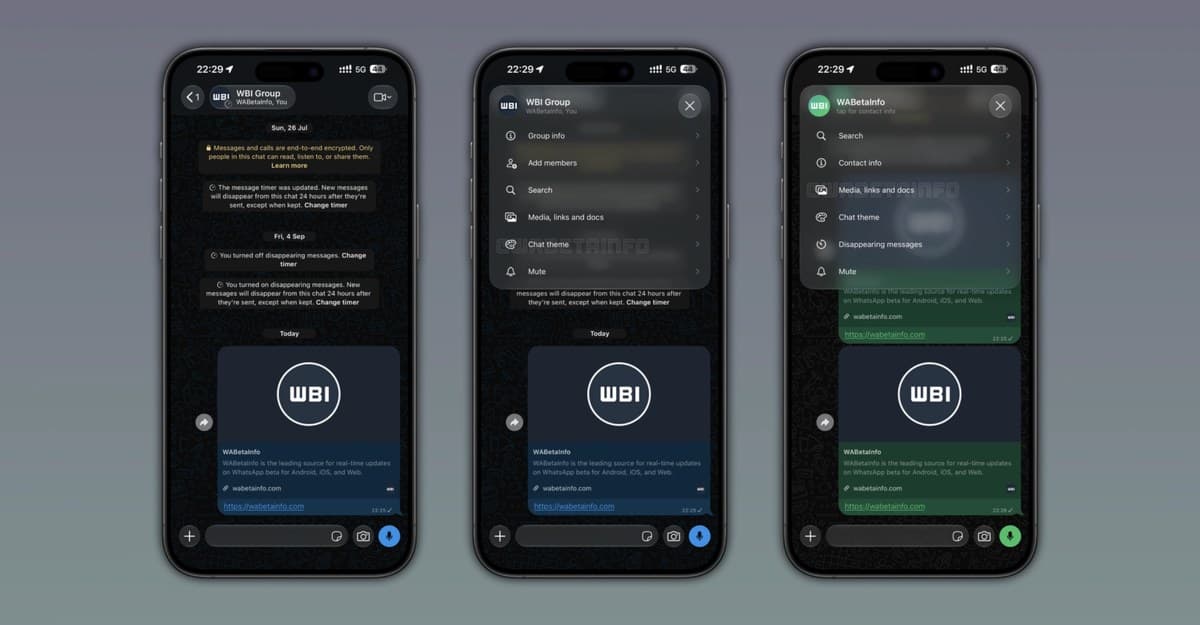WhatsApp adds a new Liquid Glass menu to iPhone chats