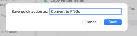 Save Quick Action prompt in the Mac Automator app