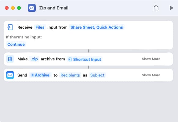 List of actions in a shortcut workflow