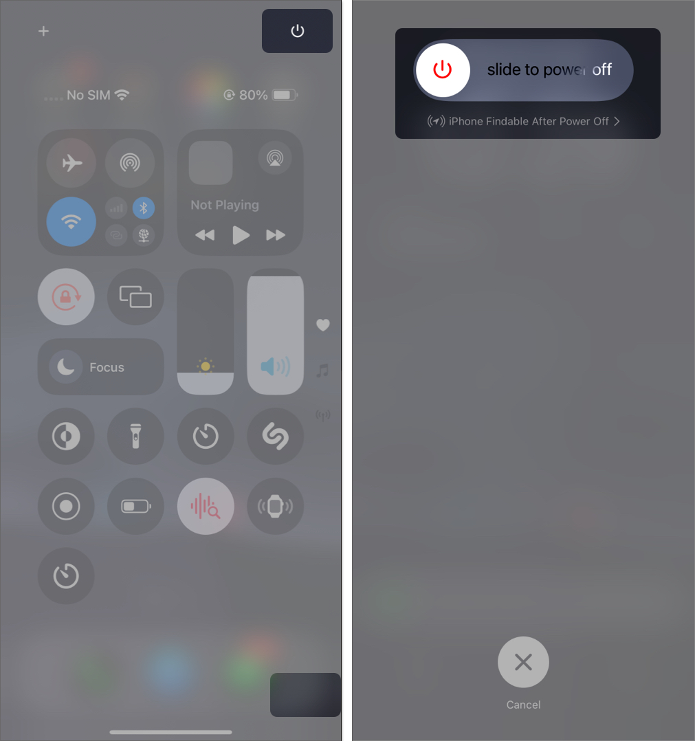 Turn off iPhone using Control Center on iPhone