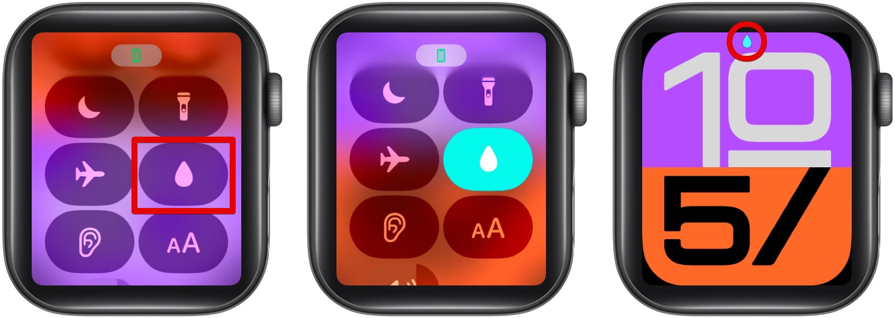 İdarəetmə mərkəzindən istifadə edərək bir Apple Watch-da su kilidini aktivləşdirmək