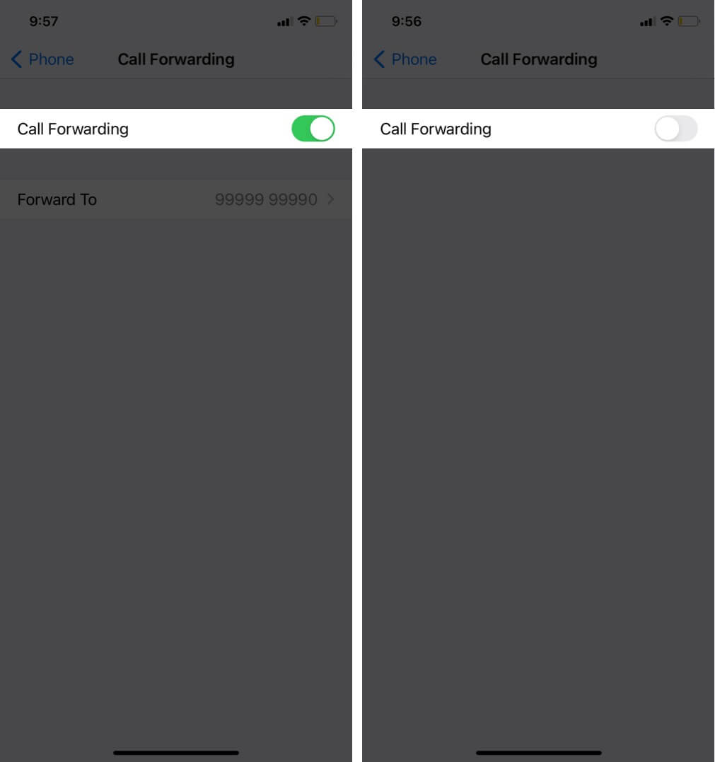 turn off toggle to disable call forwarding on iphone