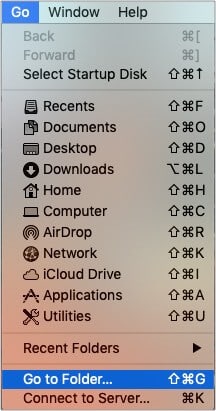 Нажмите «Перейти к папке» из меню Finders на Mac.