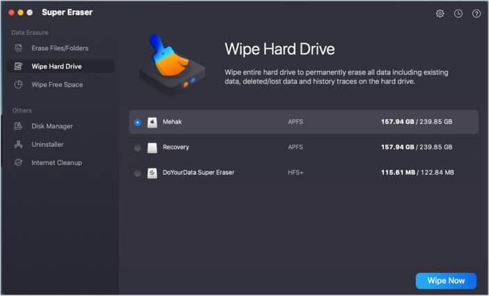 Wipe hard drive using DoYourData Super Eraser