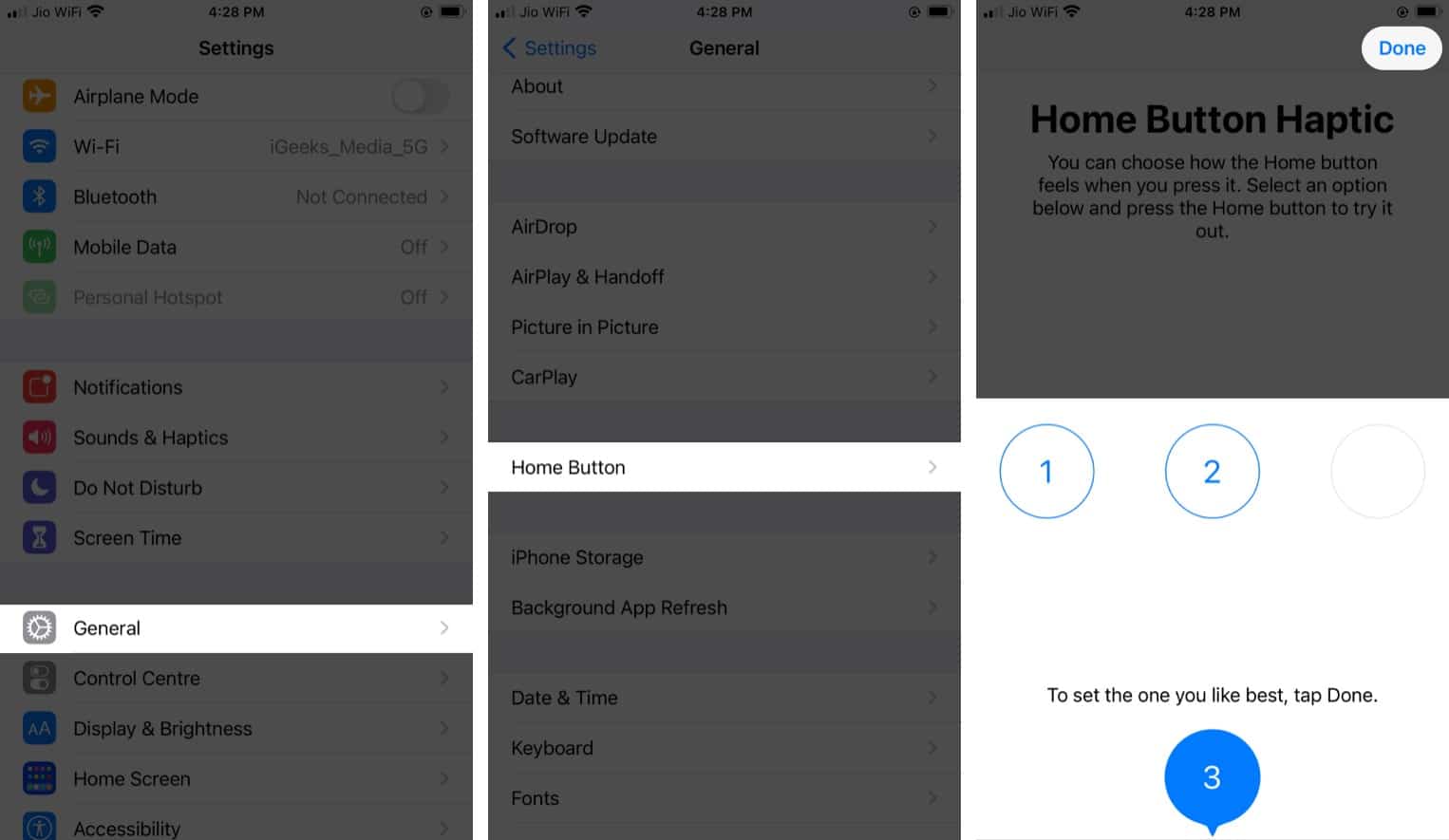 change the iPhone Home button click intensity