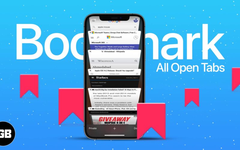 How to bookmark all open safari tabs at once on iphone