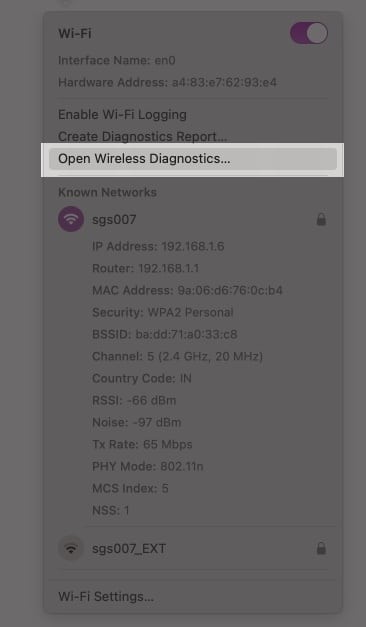 Open Wireless Diagnostics on Mac