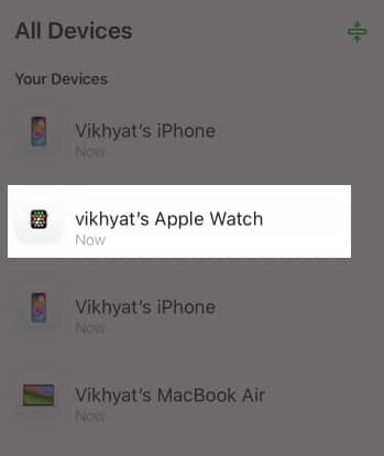 Click your Apple Watch under All devices in iCloud web