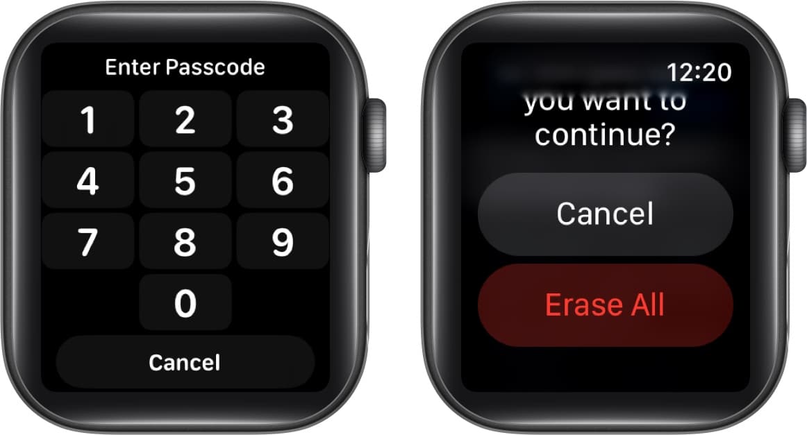 Enter Password and Tap Erase All to unpair Apple Watch