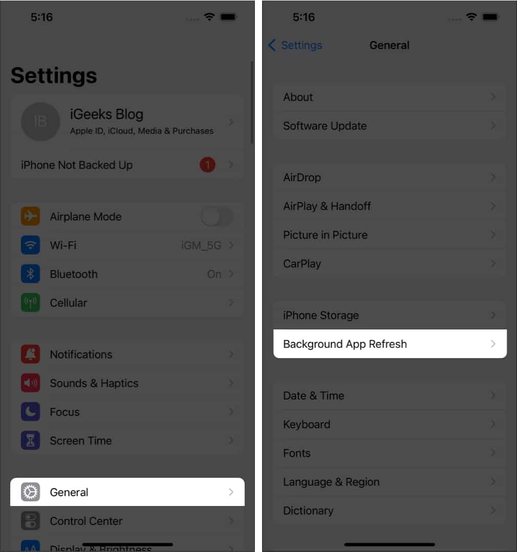 enable Background App Refresh on iPhone