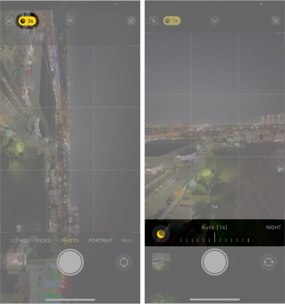 Enabling Night mode and adjusting exposure time in iPhone Camera app