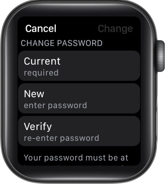 Ändra Apple ID-lösenord från Apple Watch