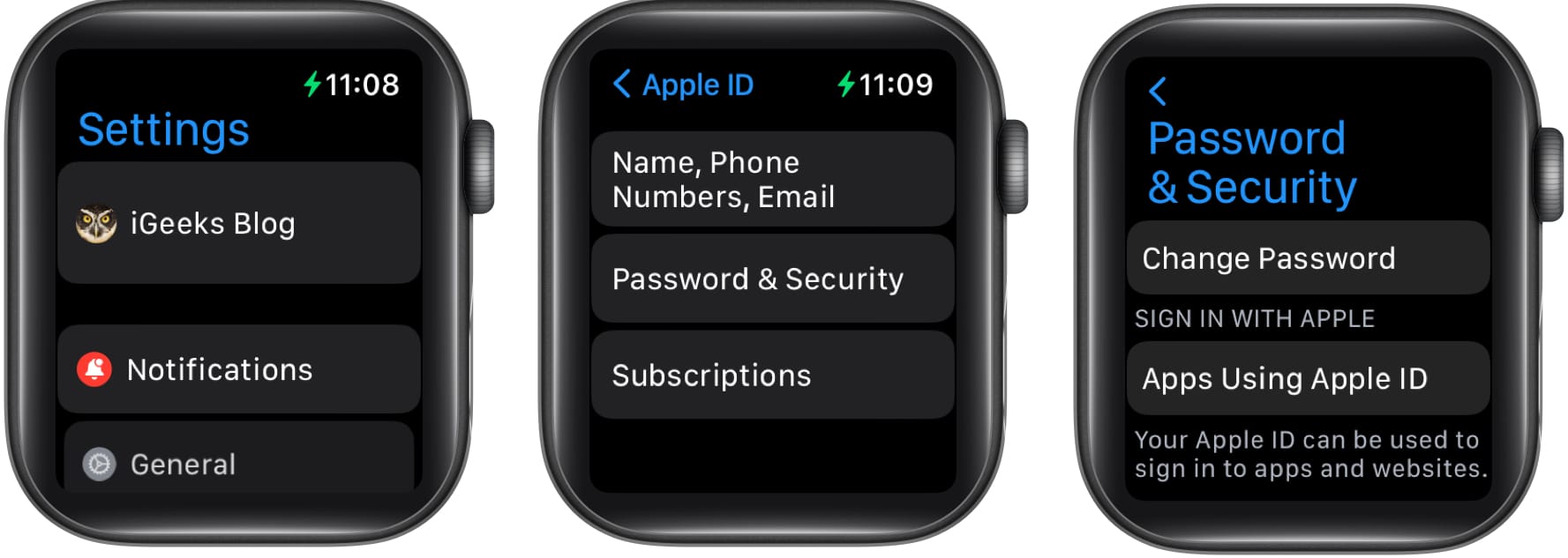 Select Change Password on Apple Watch