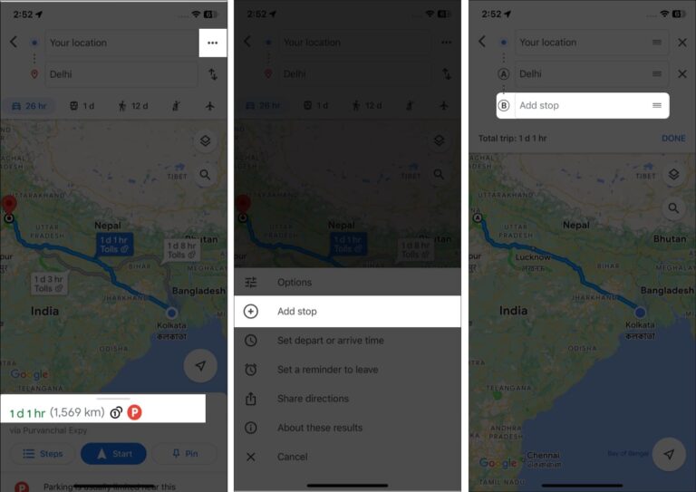 How To Use Google Maps As A Trip Planner On IPhone IGeeksBlog   Steps To Add Multiple Stops To Your Itenary On Google Maps 768x543 