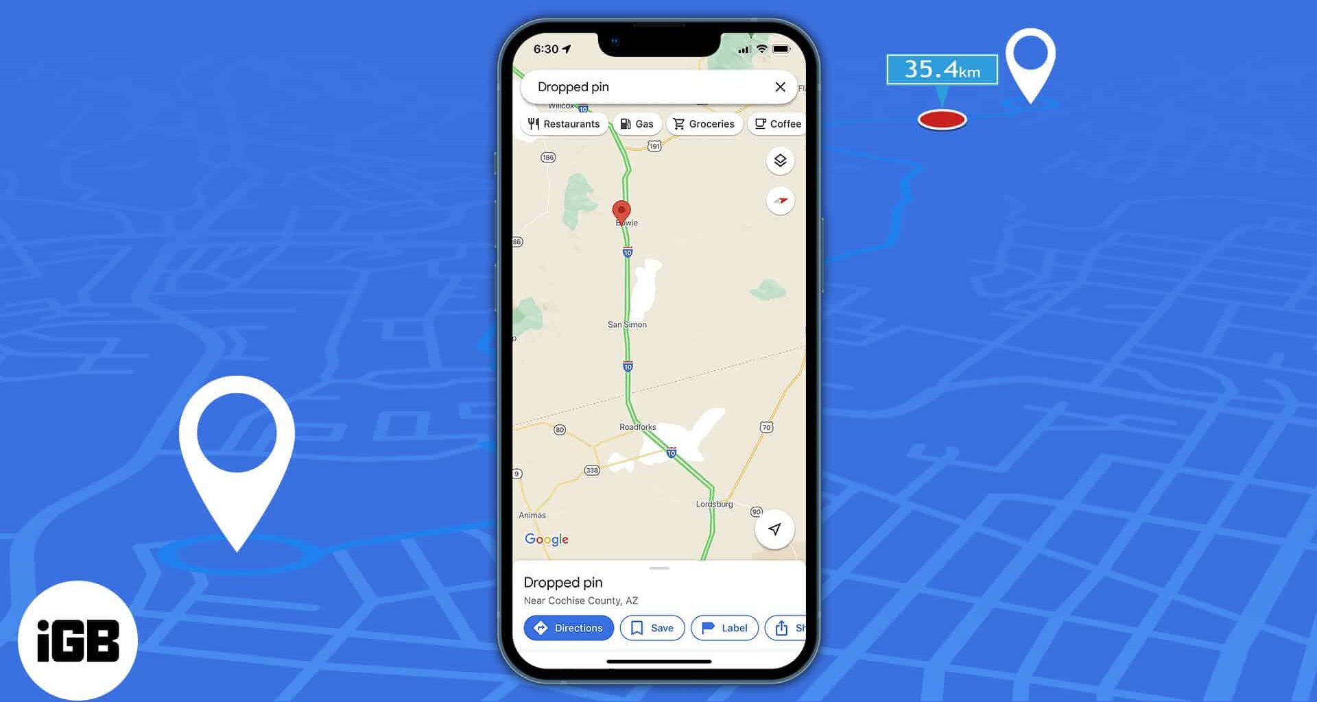 How to measure distance between two points in google maps on iphone