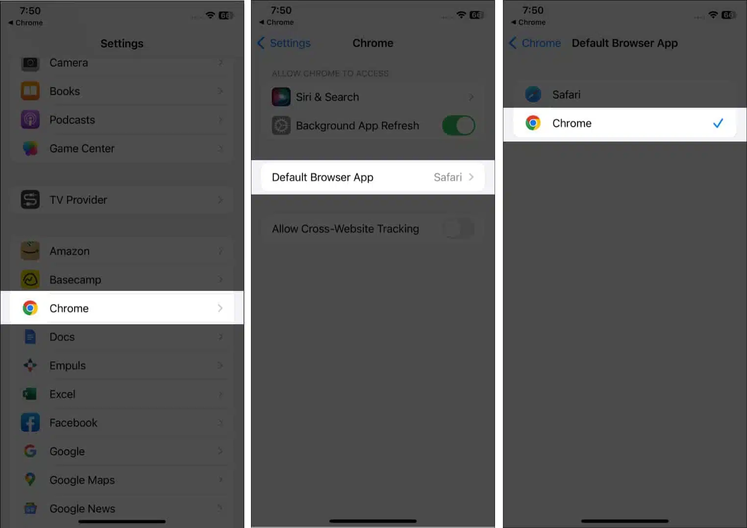 Set Chrome as default browser on iPhone