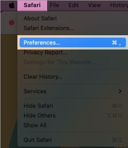 Go to Safari on menu bar tap Preferences