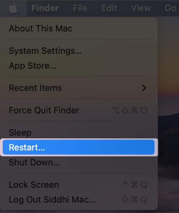 Just click the Apple logo choose Restart on your Mac