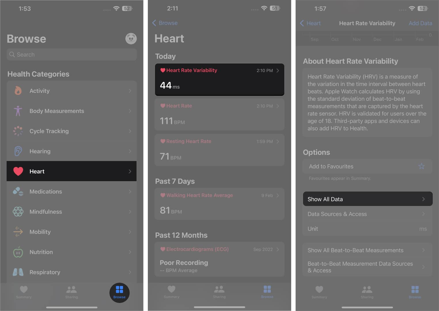 Check Heart Rate Variability on iPhone