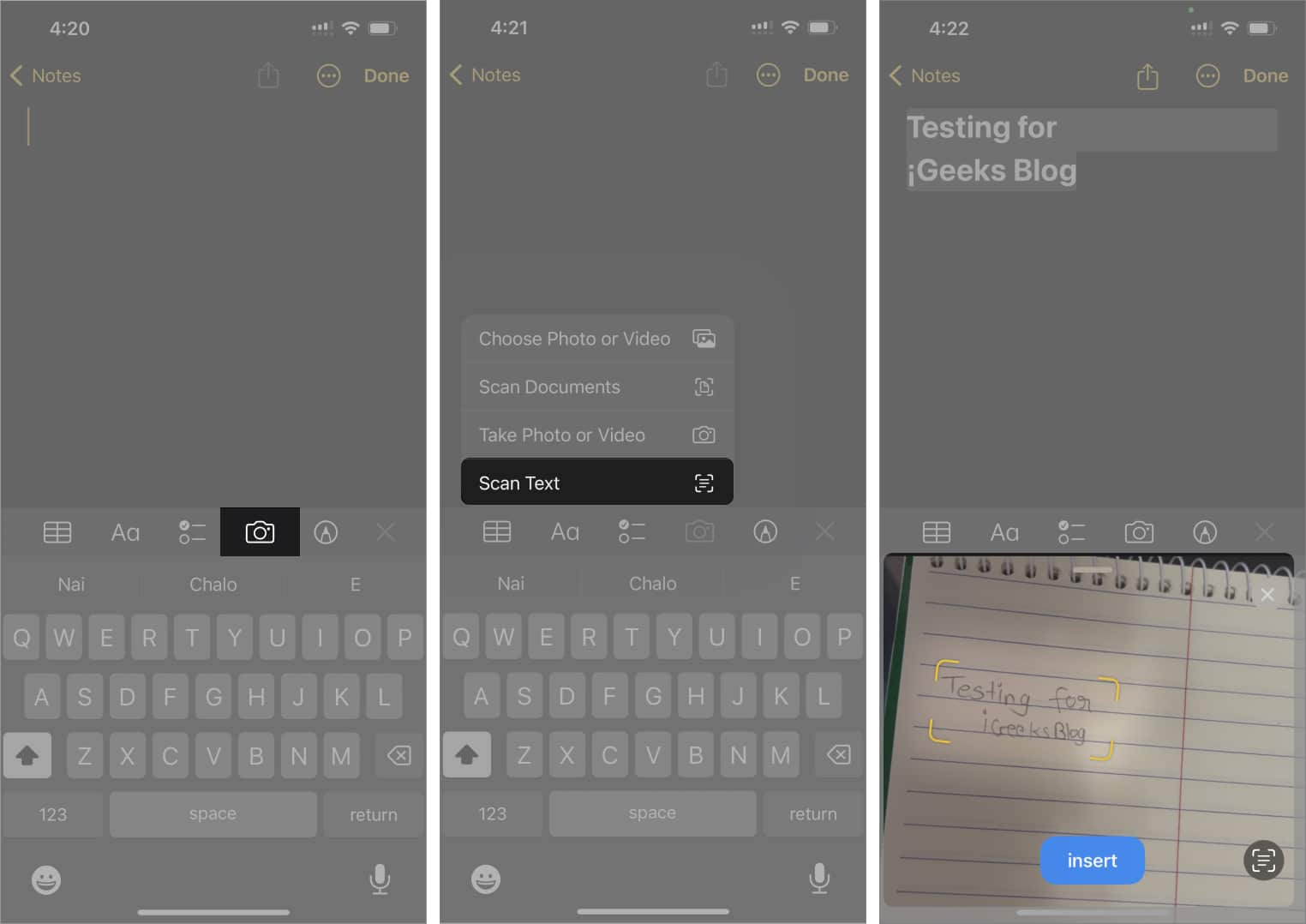 Преобразование рукописного текста в текст с помощью приложения «Заметки» на iPhone