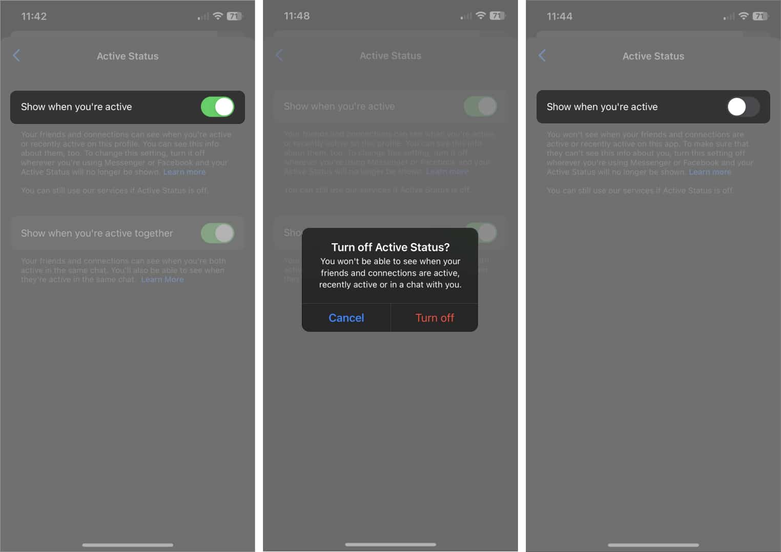 Turn your Active Status off from Messanger app on iPhone