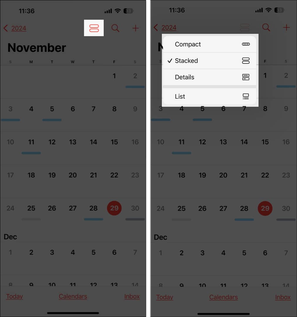 Types of Calendar View on iPhone Calendar app