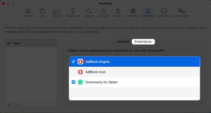 Add extension for new Safari Profile