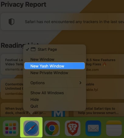 Right click to switch Safari profiles on Mac