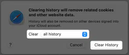 Select All history tap on Clear history