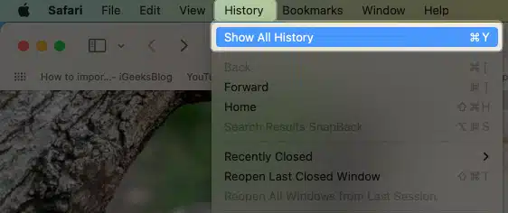 Tap on History select Show All History