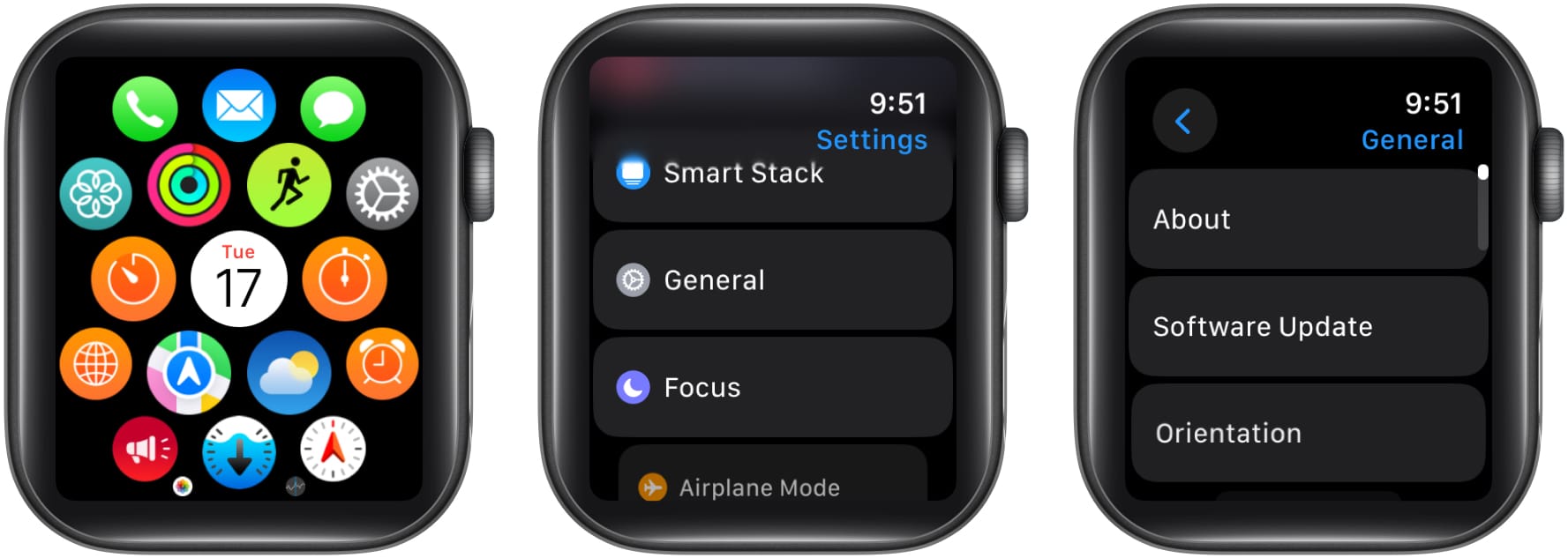 Open Software update settings on Apple Watch