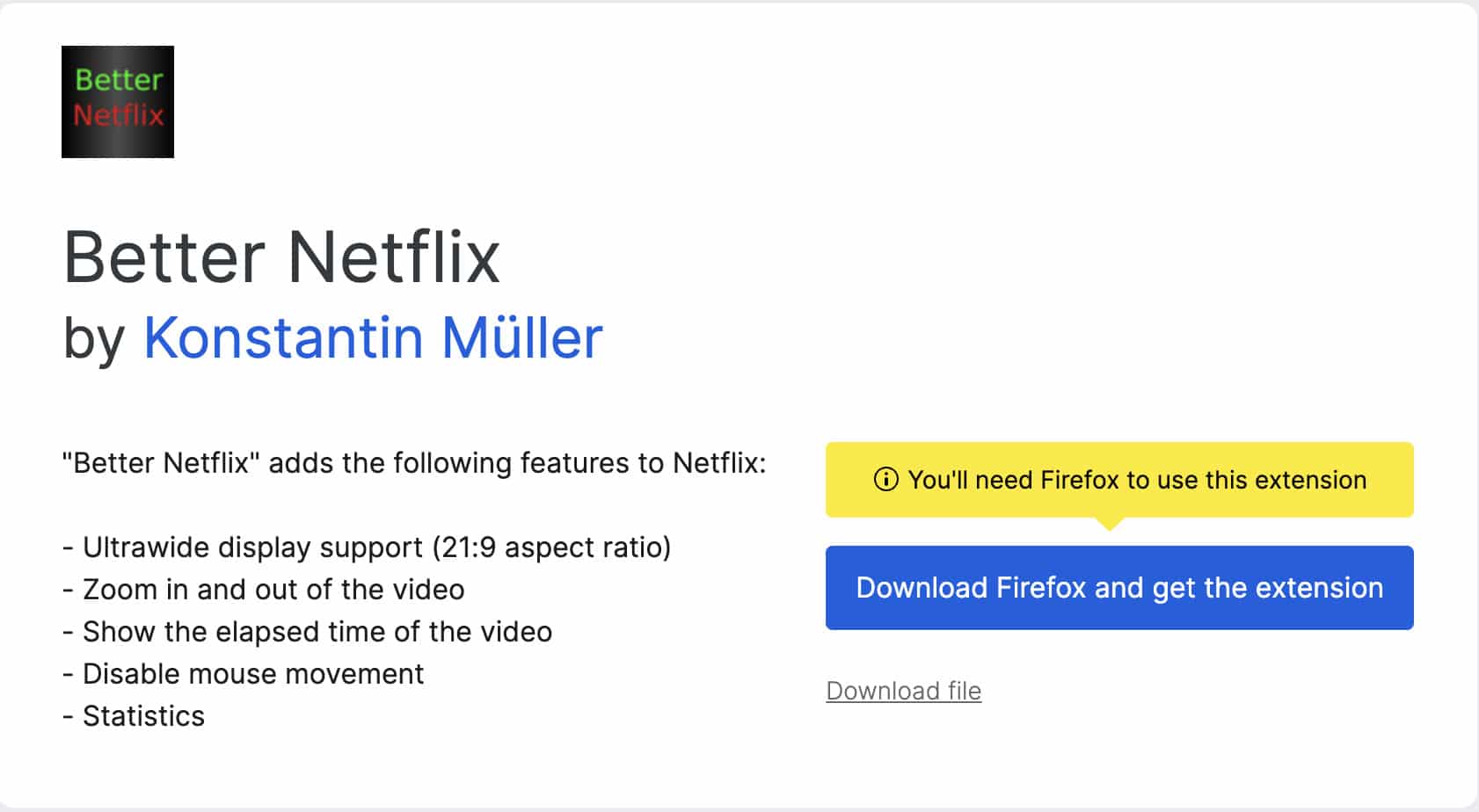 Better Netflix Extension for FireFox