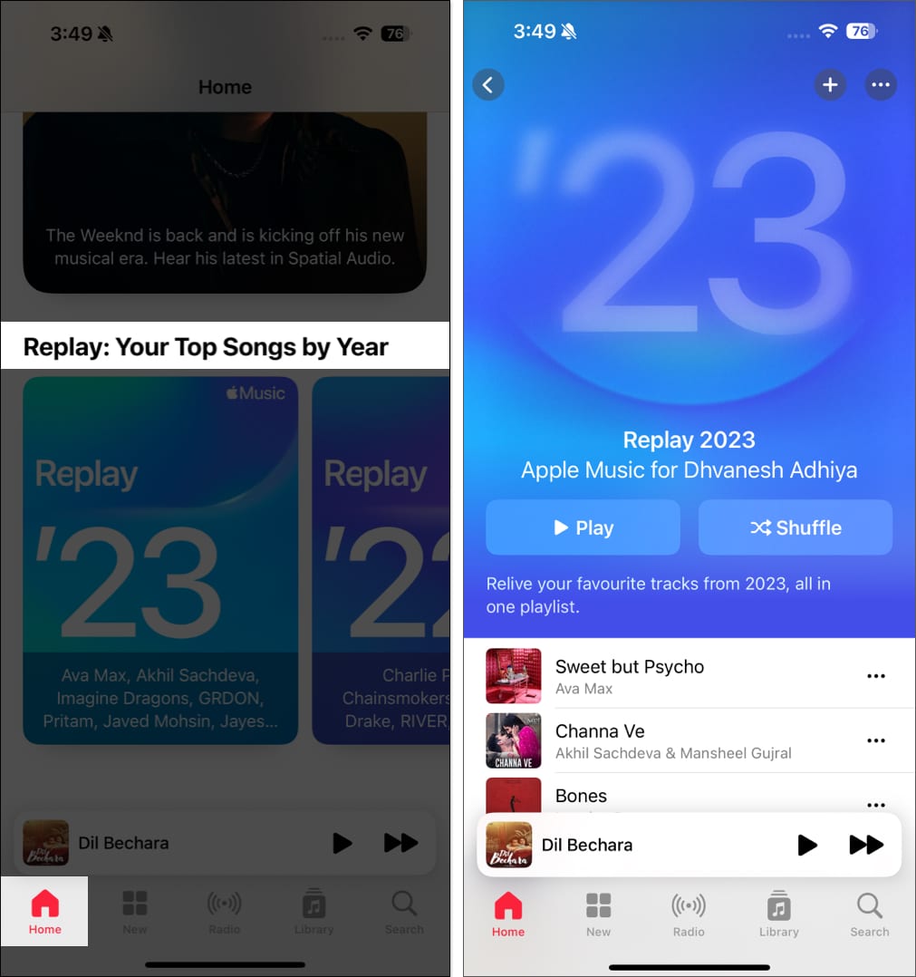 Scroll to the bottom in Apple Music app to view music replay