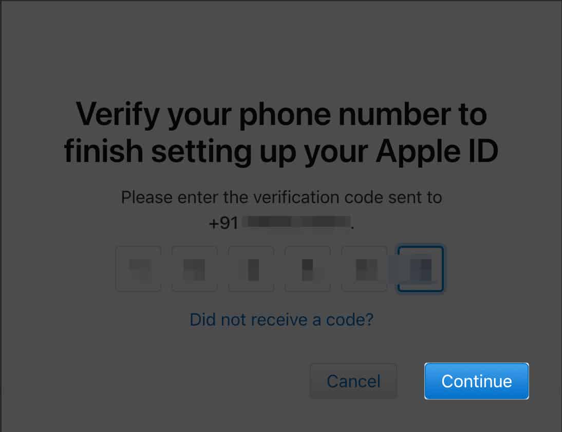 Verify your OTP and press continue in Apple Sign IN web