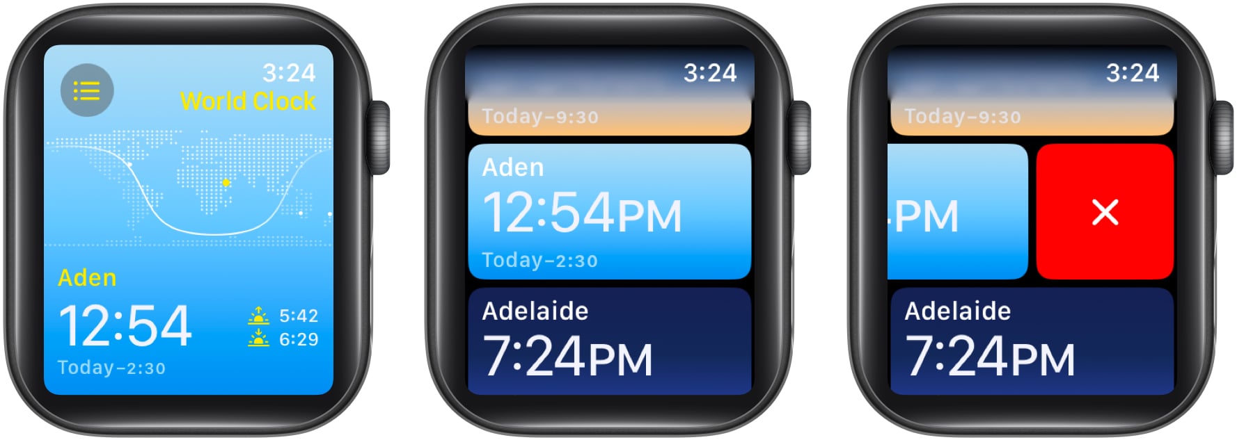 Delete World Clocks from World Clock app on Apple Watch