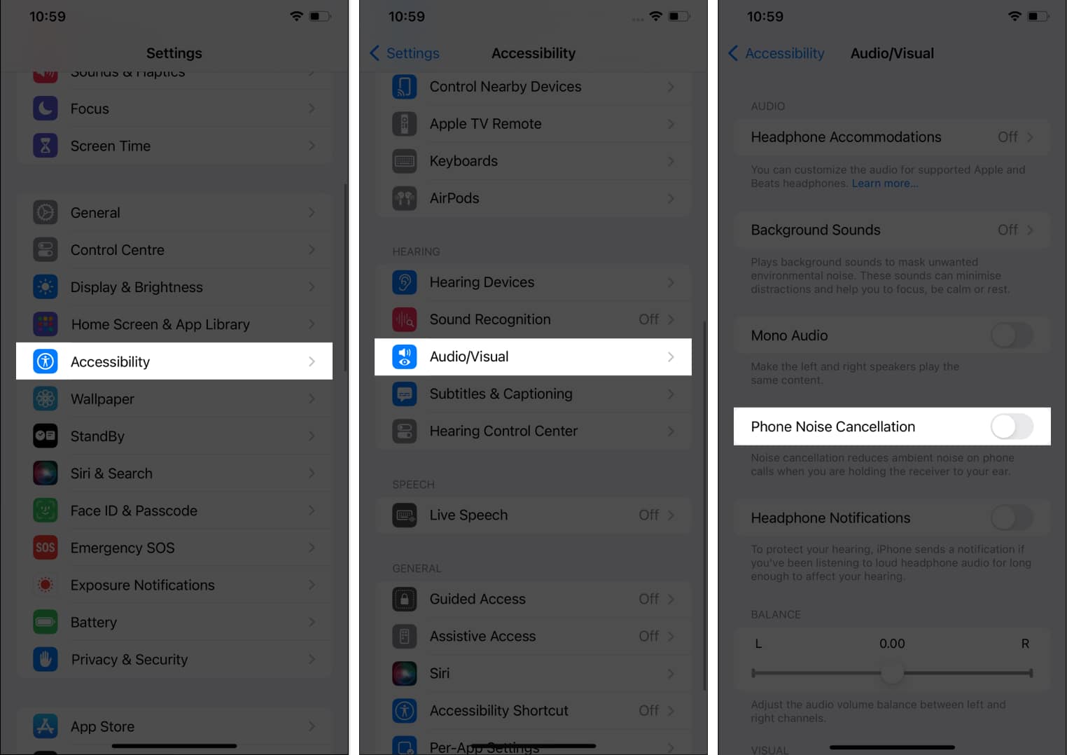 Disable Phone Noise Cancellation from Accessibility Settings
