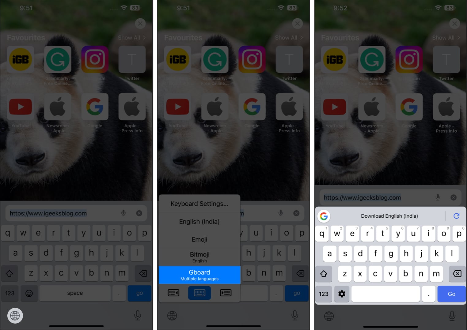 Select Gboard with Globe icon