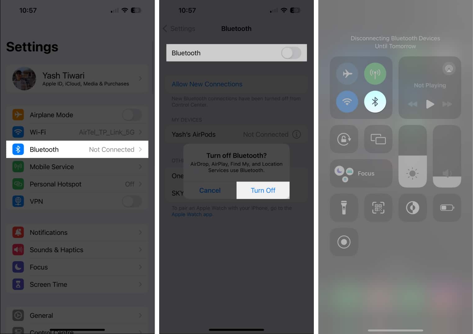Turn off Bluetooth from Control Centre