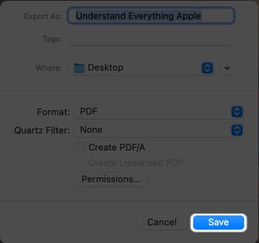 Save to export the PDF