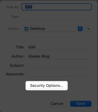 Security Options to secure the file