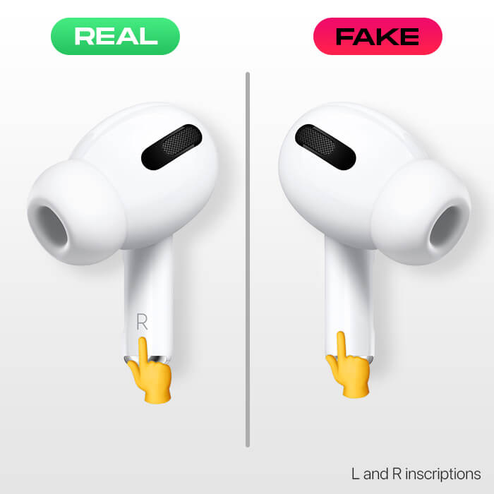 Check L and R inscriptions to spot fake AirPods Pro