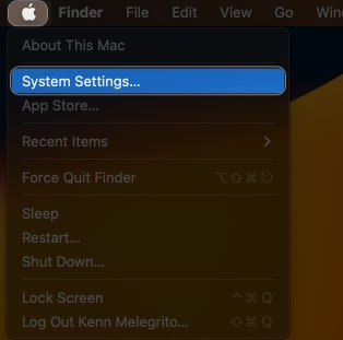 Click Apple Logo and System Settings in macOS