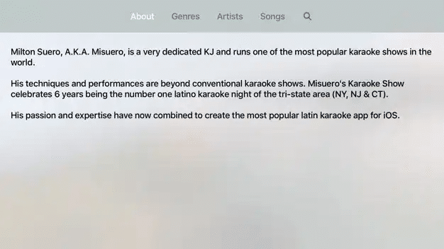 Misuero Karaoke Latino app for Apple TV
