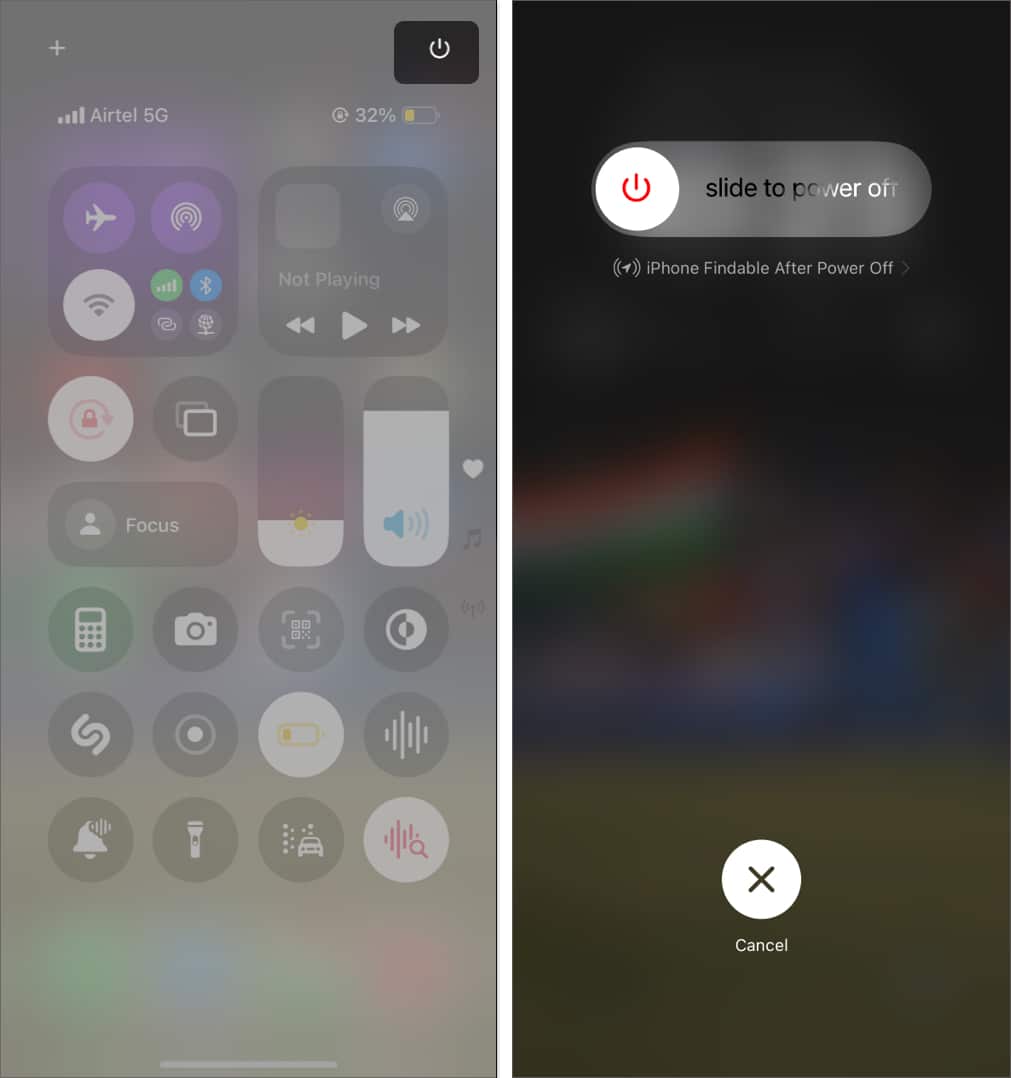 Turn off iPhone from Control Center in iOS 18