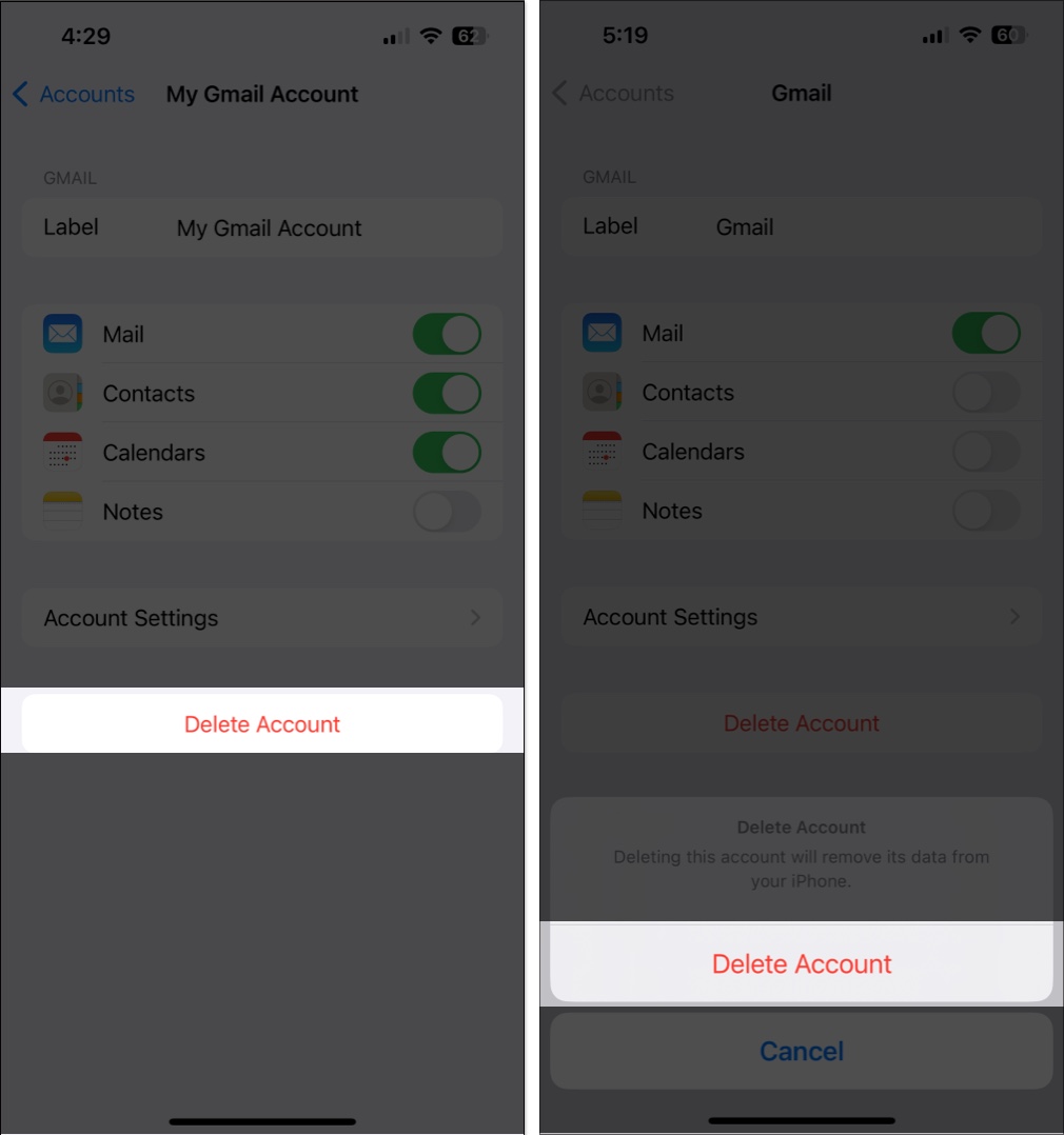 Delete email account on iPhone
