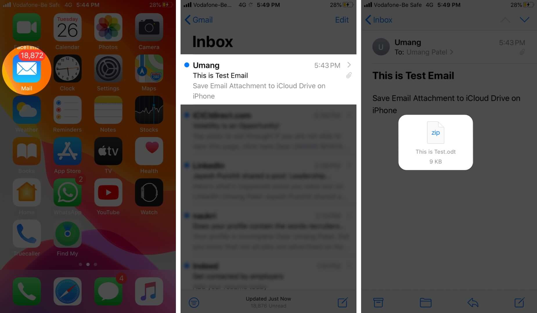 Open Mail App Tap on Email and Then Tap on Attachment on iPhone