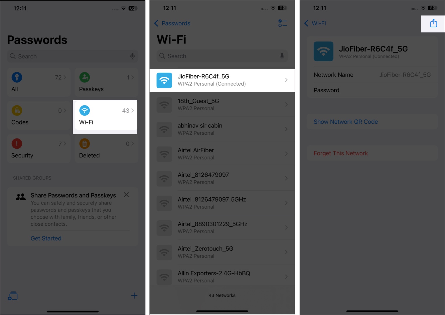 Share WiFi password from iPhone in Passwords app