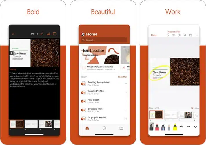 microsoft powerpoint iphone and ipad presentation app screenshot