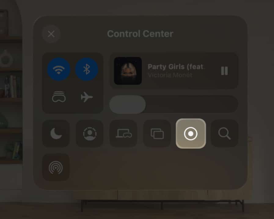 screen record iocn in apple vision pro control center