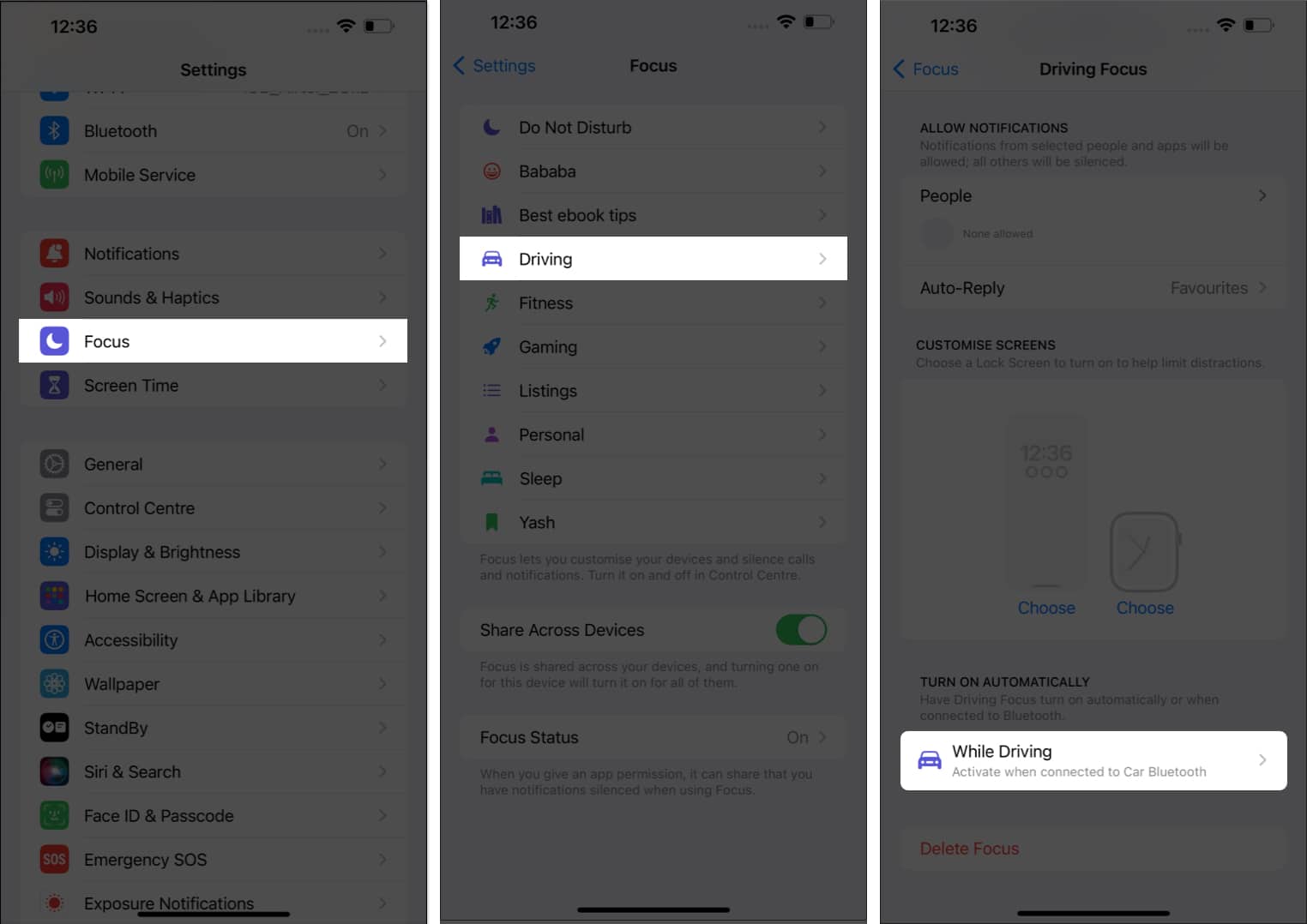 Tap Focus Driving ACTIVATE in Settings